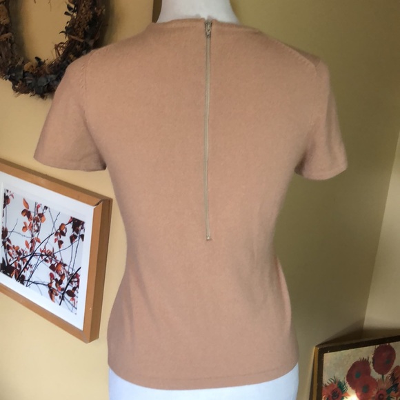 Vtg Y2K NEIMAN MARCUS sz Medium 100% Pure Cashmere Crewneck Sweater ZipBack Tan - Picture 4 of 11